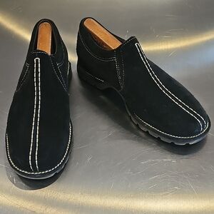 Cole Haan black Slip-On Suede Loafers with Contrast Stitching and Rubber Sole